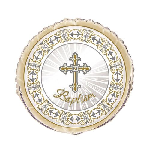 45cm Radiant Cross Gold & Silver Baptism  Foil Balloon - Packaged