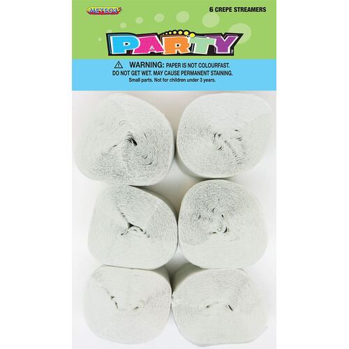Crepe streamers Bright White 6 pack