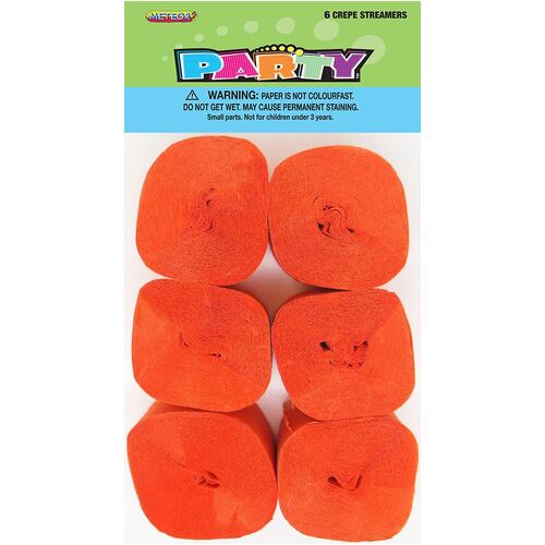 Crepe Streamers Pumpkin Orange 6  Pack