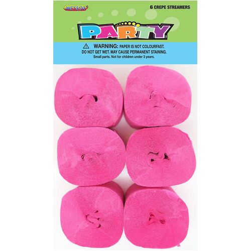 Crepe streamers Hot Pink 6 Pack