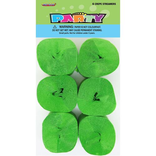 Crepe streamers Lime Green 6 Pack