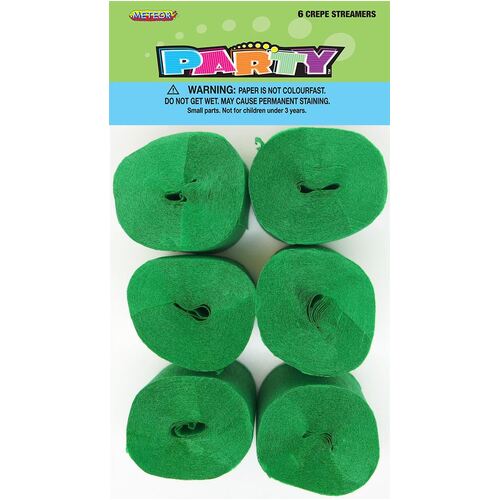 Crepe Streamers Emerald Green 6 Pack