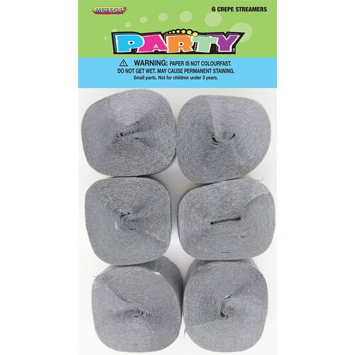 Crepe Streamers Silver 6 Pack