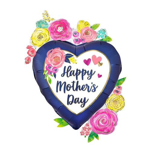 SuperShape XL Happy Mother's Day Watercolour Floral Satin Foil Balloon