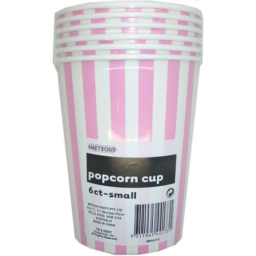 Stripes Lovely Pink Small Paper Popcorn Cups 6 Pack 