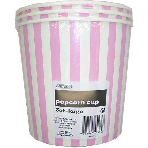Stripes Cups Lovely Pink Large Paper Popcorn Cups 3 Pack