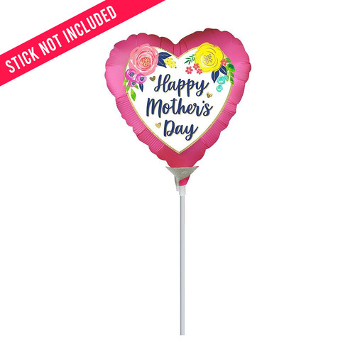 22cm Happy Mother's Day Watercolour Floral Pink Satin Foil Balloon