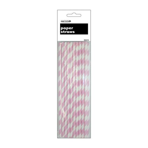 20 Stripes Paper Straws Lovely Pink