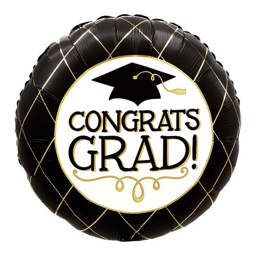 45cm Standard XL Congrats Grad Black & Gold Satin Foil Balloon