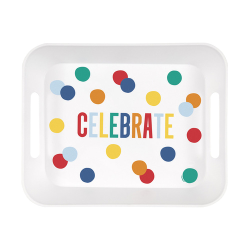 Happy Birthday Dots Reusable Plastic Serving Tray 33cm X 26.5cm