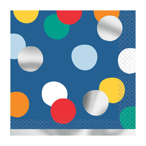 Happy Birthday Dots Foil Stamped Beverage Napkins 2ply 25cm X 25cm 16 Pack