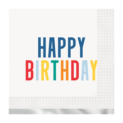 Happy Birthday Dots Foil Stamped Luncheon Napkins 2ply 33cm X 33cm 16 Pack