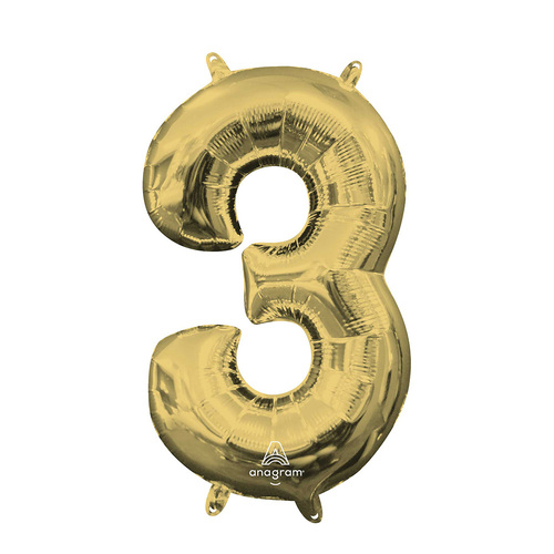 Number 3 White Gold Foil Balloon