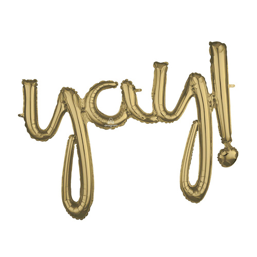 Script Phrase yay! White Gold Foil Balloon