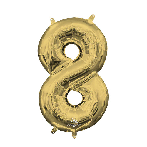 Number 8 White Gold Foil Balloon