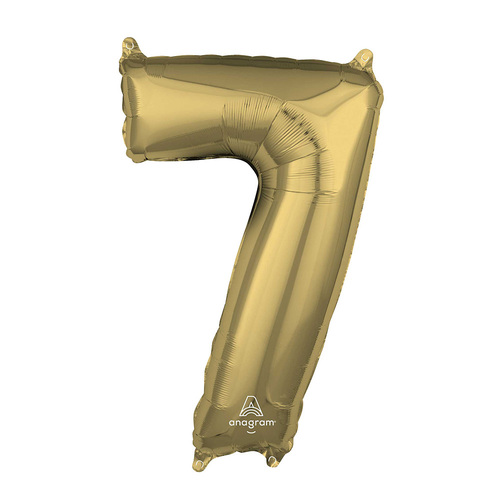 Mid-Size Shape White Gold Numeral 7. Foil Balloon
