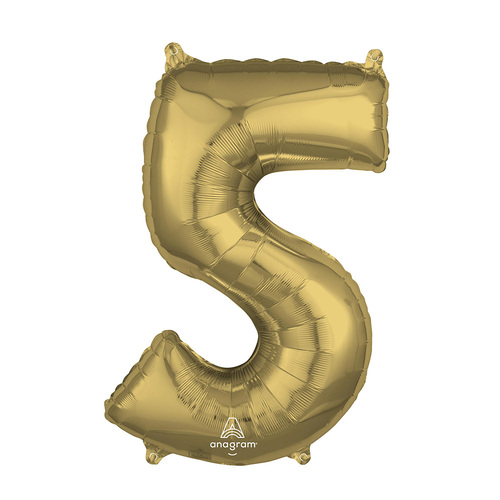 Mid-Size Shape White Gold Numeral 5. Foil Balloon