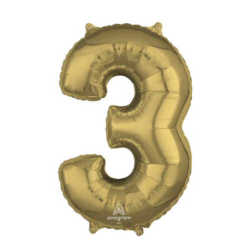 Mid-Size Shape White Gold Numeral 3. Foil Balloon
