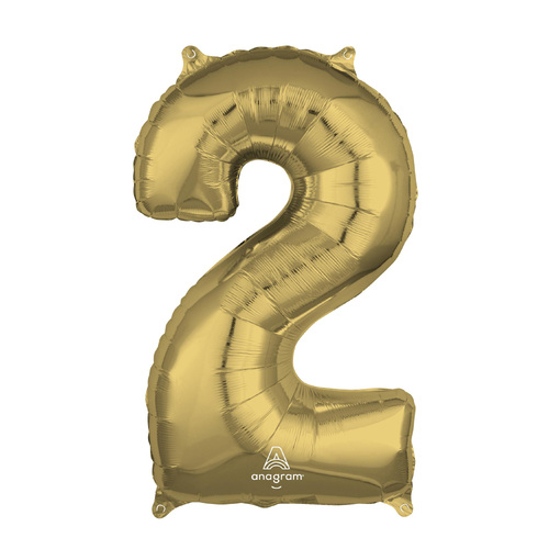 Mid-Size Shape White Gold Numeral 2. Foil Balloon