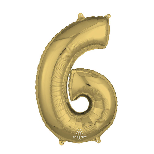 Mid-Size Shape White Gold Numeral 6. Foil Balloon