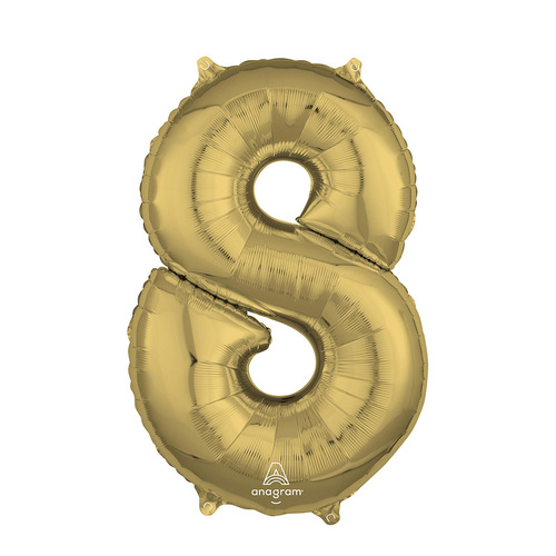 Mid-Size Shape White Gold Numeral 8. Foil Balloon