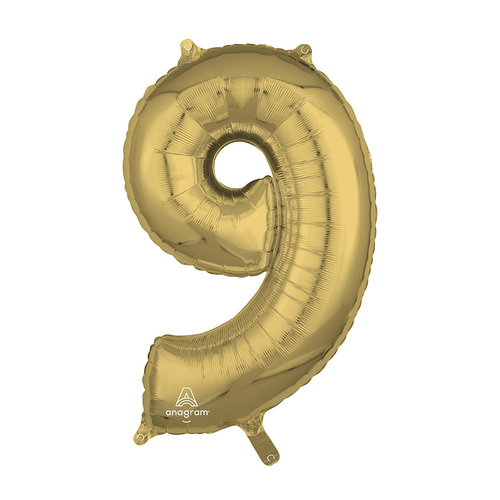 Mid-Size Shape White Gold Numeral 9. Foil Balloon