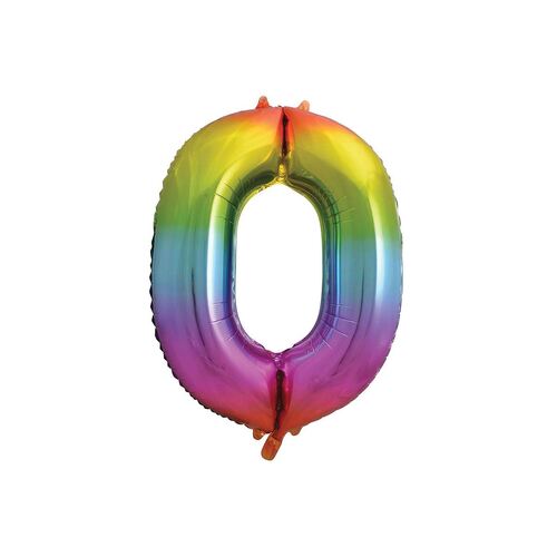 Rainbow 0 Number Foil Balloon 86cm