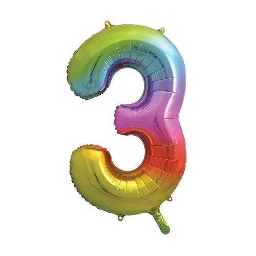 86cm Rainbow 3 Number Foil Balloon