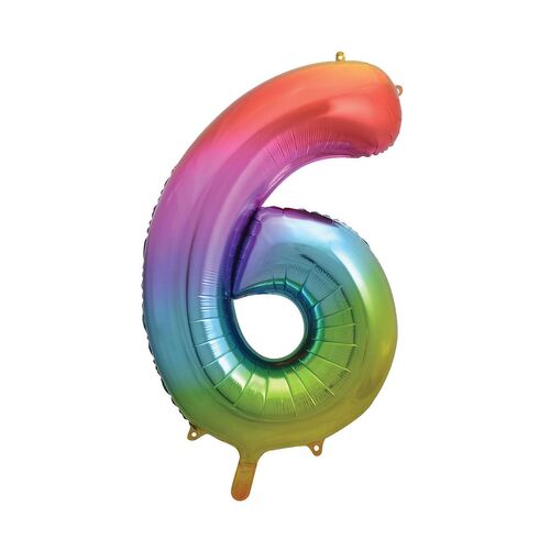 86cm Rainbow 6 Number Foil Balloon