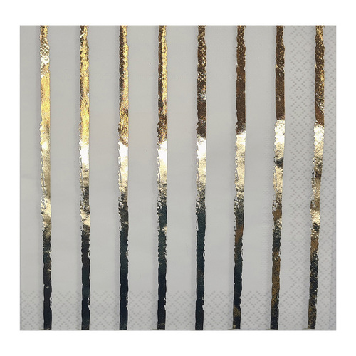 Gold Painted Stripe Foil Stamped Luncheon Napkins 2ply 33cm X 33cm 16 Pack