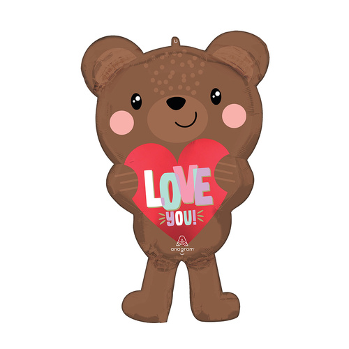 SuperShape Satin Brown Love You Bear Foil Balloon