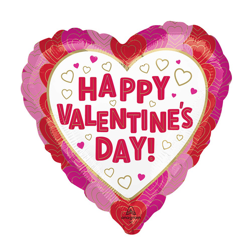 45cm Standard HX Happy Valentine's Day Wrapped in Hearts Foil Balloon
