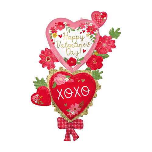 Giant Multi-Balloon Happy Valentine's Day Floral & XOXO Foil Balloon