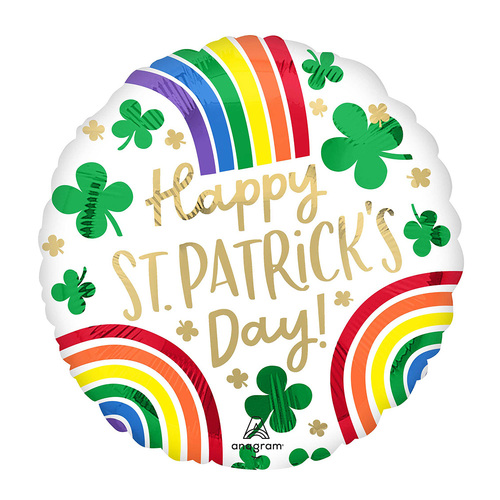 45cm Standard HX Happy St Patrick's Day Rainbows & Shamrocks Foil Balloon