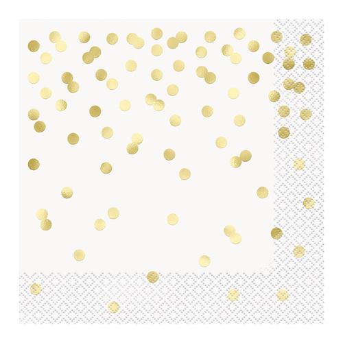 Gold Confetti Foil Stamped Luncheon Napkins 2ply 33cm X 33cm 16 Pack