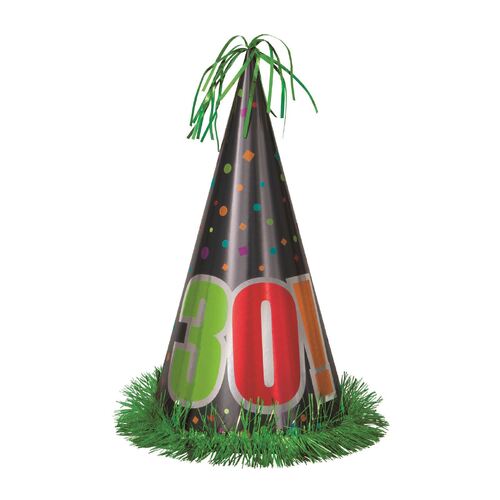 ????íBirthday Cheer 30 Large Foil Cone Hat 33cm