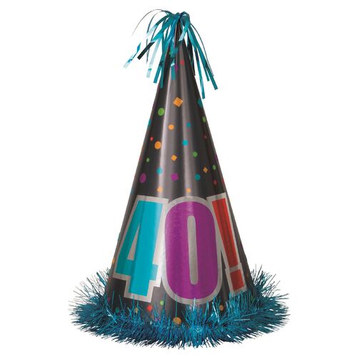 Birthday Cheer 40 Large Foil Cone Hat 33cm