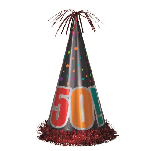 Birthday Cheer 50 Large Foil Cone Hat 33cm