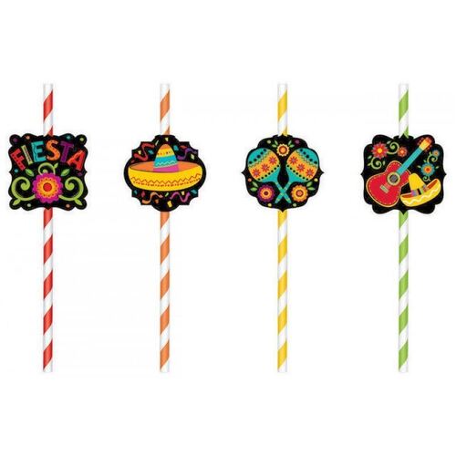 Fiesta Straws Paper w/Printed Add-Ons 12 pack