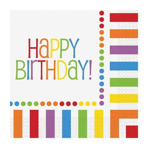 Rainbow Birthday Luncheon Napkins 2ply 16 Pack