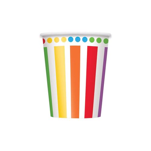 Rainbow Birthday Paper Cups 8 Pack 270ml