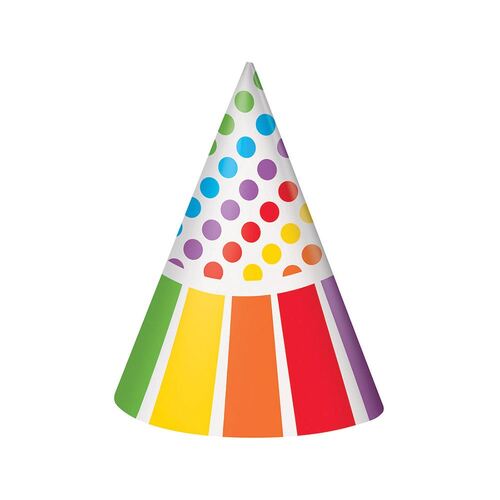 Rainbow Birthday Party Hats 8 Pack