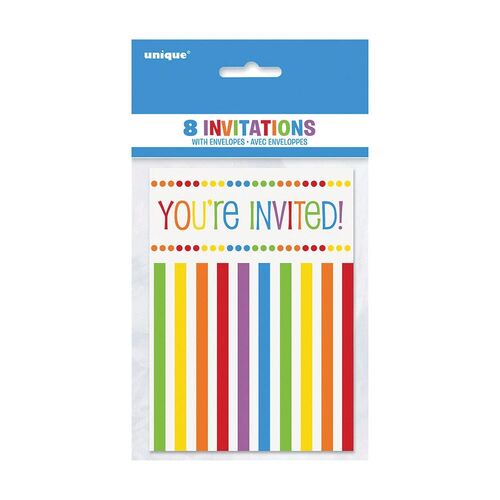 Rainbow Birthday Invitations 8 Pack