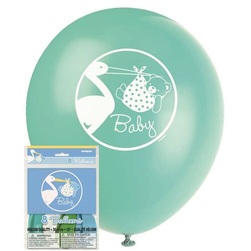 30cm Baby Boy Stork Printed   Printed Balloons 8 Pack