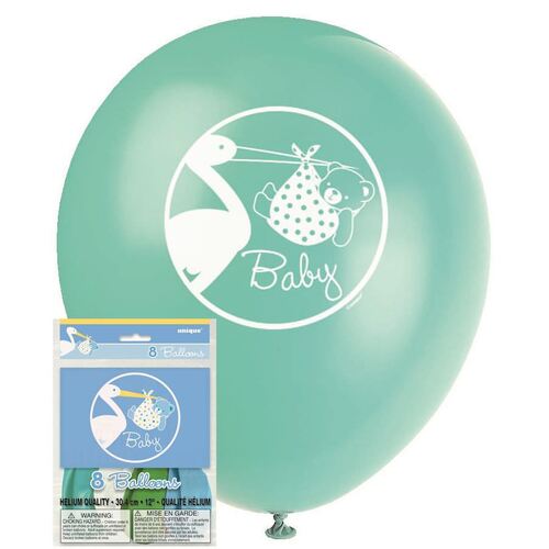 30cm Baby Boy Stork Printed   Printed Balloons 8 Pack