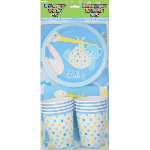 Baby Boy Stork Party Pack For 8