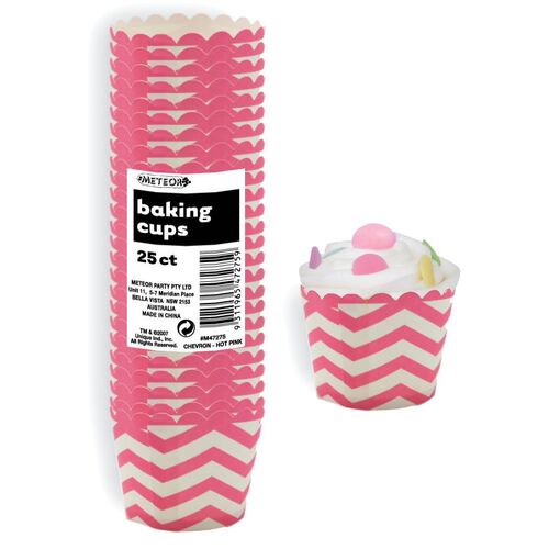 Chevron Hot Pink Paper Cupcake Baking Cups 25 Pack