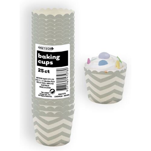 Chevron Silver Paper Baking Cups 25 Pack