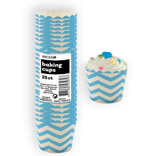 Chevron Powder Blue Paper Baking Cups 25 Pack