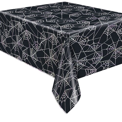 Pastel Hauntings Spiderweb Printed Foil Tablecover 137cm x 213cm